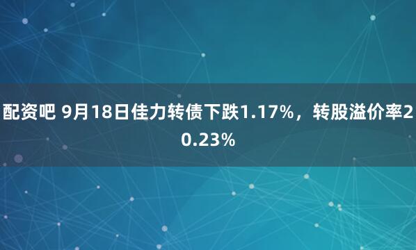 配资吧 9月18日佳力转债下跌1.17%，转股溢价率20.23%